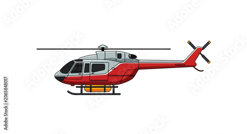 Fotografie Cartoon illustration of a red and gray helicopter in flight.