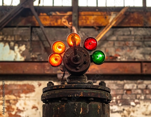 Colorful hanging Christmas ornaments on rustic shelf.