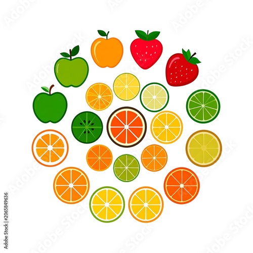 Colorful autumn fruit and vegetable pattern design.