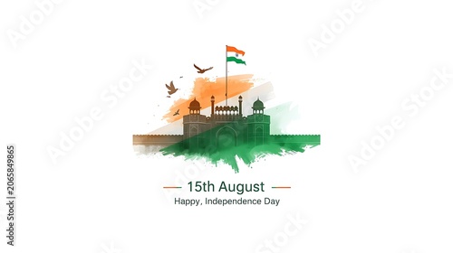 Watercolor Red Fort Illustration for 15th August Independence Day
