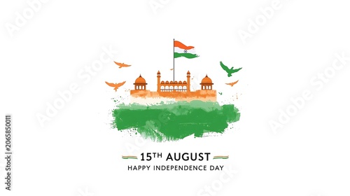 Watercolor Red Fort Illustration for 15th August Independence Day