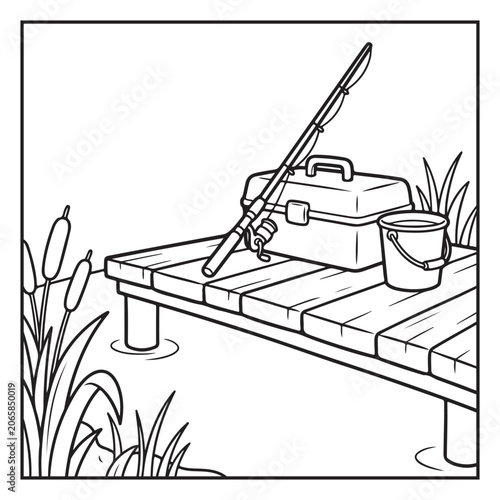 Summer Vacation Coloring Page with Beach, Camping, Picnic, Garden, Travel and Outdoor Leisure Activities – Black and White Line Art for Kids and Adults