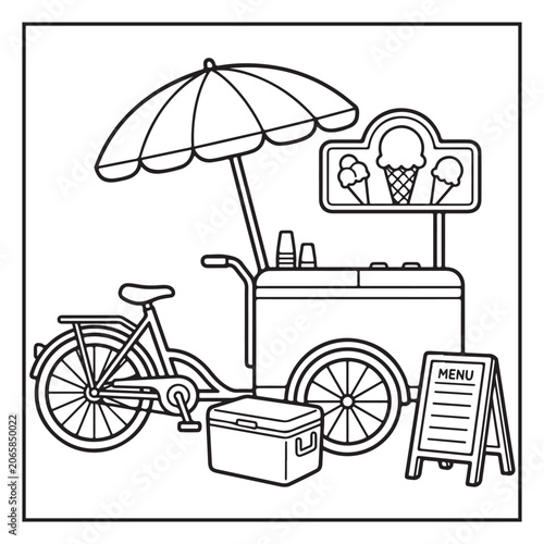 Summer Vacation Coloring Page with Beach, Camping, Picnic, Garden, Travel and Outdoor Leisure Activities – Black and White Line Art for Kids and Adults