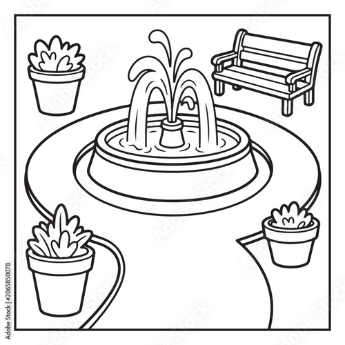 Summer Vacation Coloring Page with Beach, Camping, Picnic, Garden, Travel and Outdoor Leisure Activities – Black and White Line Art for Kids and Adults