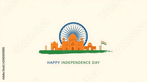 Happy Independence Day India Graphic with Ashoka Chakra Wheel