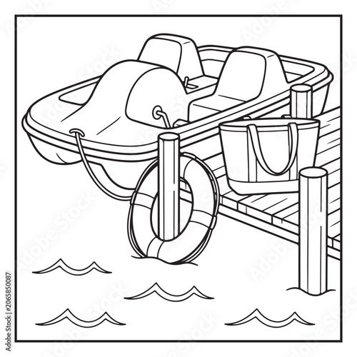 Summer Vacation Coloring Page with Beach, Camping, Picnic, Garden, Travel and Outdoor Leisure Activities – Black and White Line Art for Kids and Adults