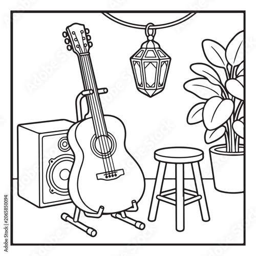 Summer Vacation Coloring Page with Beach, Camping, Picnic, Garden, Travel and Outdoor Leisure Activities – Black and White Line Art for Kids and Adults