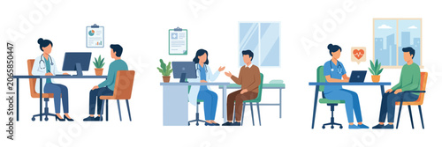 Cuadro en lienzo Professional medical consultation sets featuring doctors and nurses discussing t