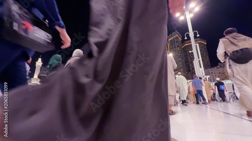 Makkah Masjid al Haram 4K Portrait View, Pilgrims Performing Tawaf Around Holy Kaaba During Umrah and Hajj Near Clock Tower