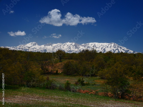 snowy mountains behind the fields at middle anatolia turkey