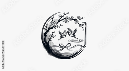 Tableau sur toile Black and white line art of a wolf head silhouette.