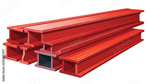 Red steel beams stacked together horizontally.