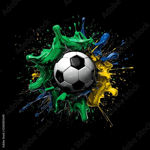 Soccer Ball with Green and Yellow Paint Splash Background
