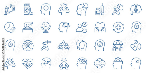 Foto Mental Health Icon Depression Bipolar Panic Mind Disorder Psychology Set Stress Anxiety Therapy Collection
