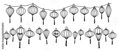 Photos Traditional Asian paper lantern border for festival and holiday design in hand d