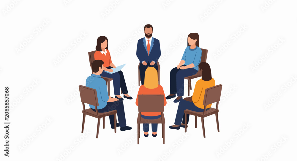 Fototapeta premium Group Therapy Session and Support Circle Illustration for Mental Health and Community Discussion