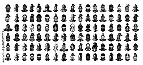 Photos Armored knight headwear collection with multiple medieval helmet designs in clas