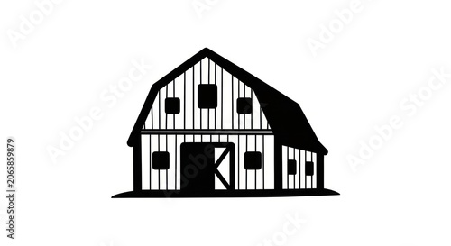 Black and white barn house silhouette.