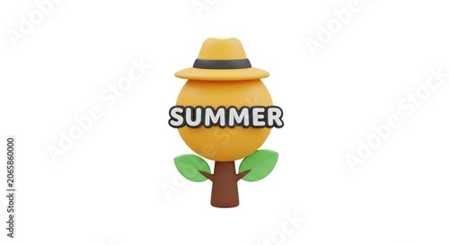 Cartoon tree wearing summer hat.
