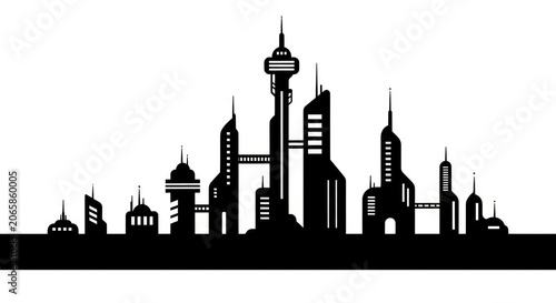 City skyline with modern skyscrapers silhouette.