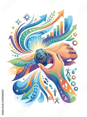 Colorful abstract illustration of a peacock with vibrant feathers.