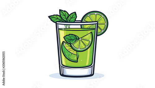 Refreshing Lime and Mint Cocktail Drink.