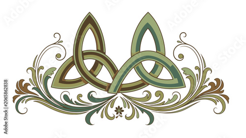 Obraz na płótnie Ornate Double Celtic Knot Design with Scrollwork and Flowers on Isolated White B