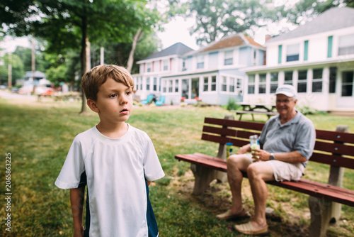 boy in park with grandpa