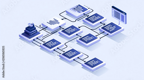 supply chain management blockchain network with connected hexagon icons, digital logistics technology concept, blue infographic background