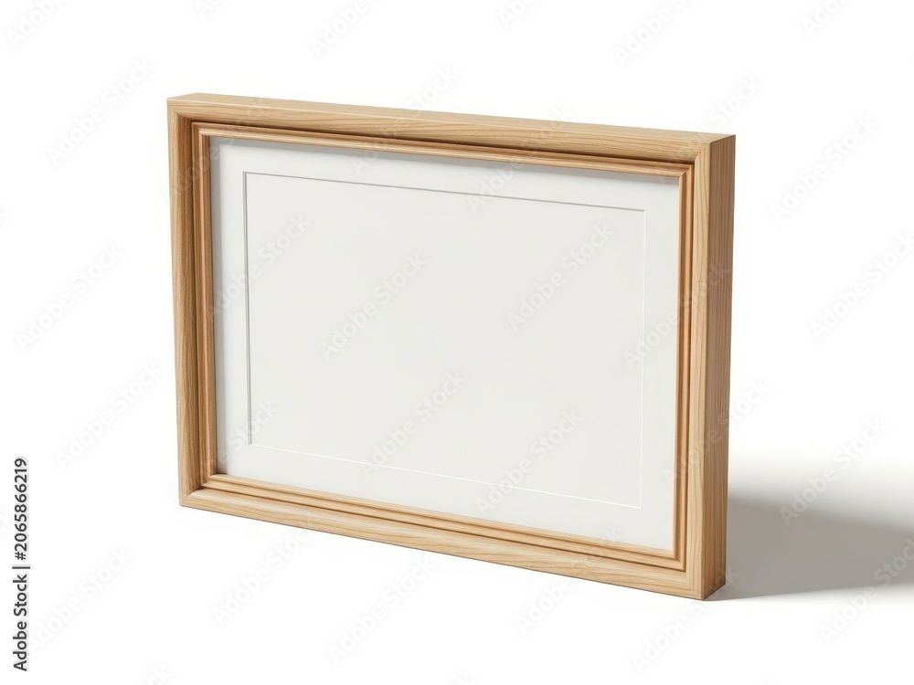Fototapeta premium Modern wooden picture frame with white matting, isolated on a white background.
