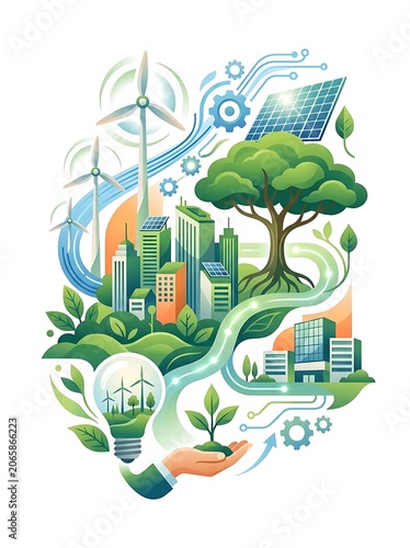 Eco friendly sustainable city with green technology.