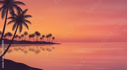 Tropical Island Sunset Ocean Palm Trees Beach Golden Sky Paradise Travel Relaxation