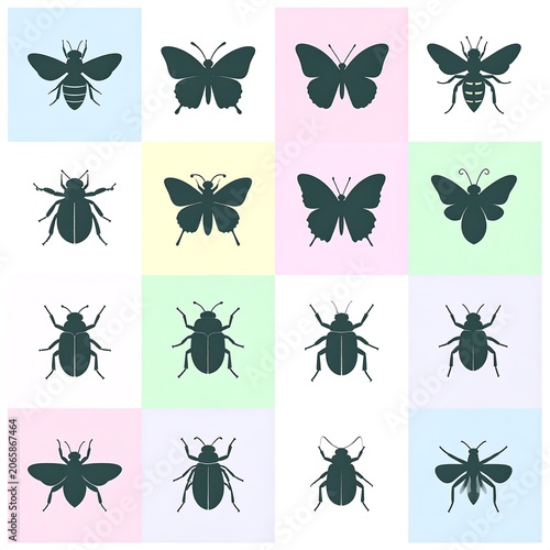 Colorful butterfly icons on pastel background.