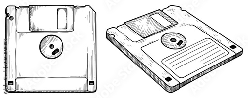 Принти на полотні Floppy disk retro data storage diskette shown in flat and isometric angles in ha