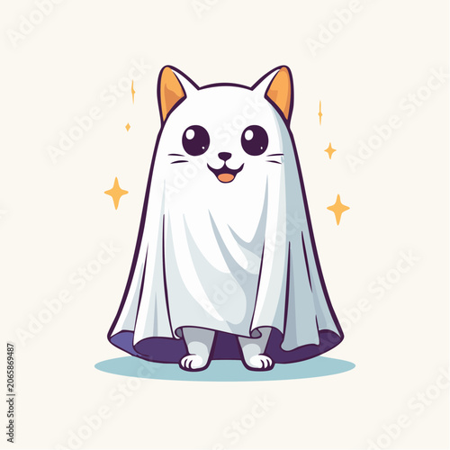 Cute Cat Dressed as a Ghost for Halloween