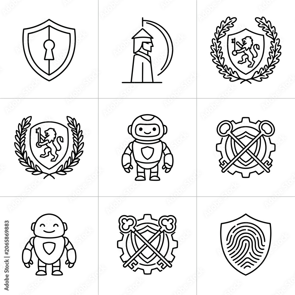 Obraz premium Security icons with shield and key.