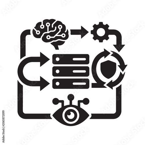 Autonomous data pipeline concept intelligent workflow automation flat icon on white background