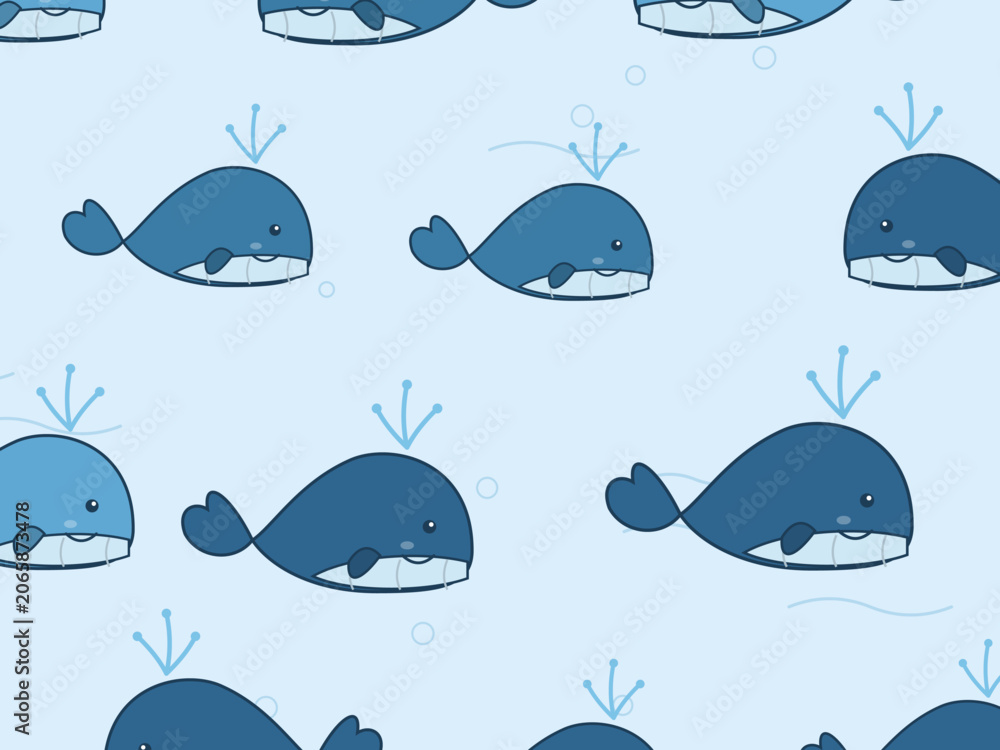 Fototapeta premium Happy Whales Ocean Waves Children Background Vector
