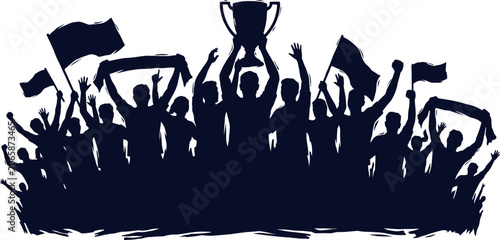 Fotografie Fifa world cup victory celebration silhouette of fans with trophy sports illustr