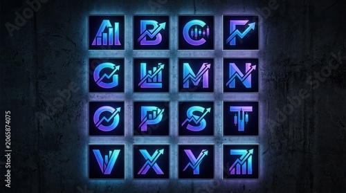 Alphabet of Financial Growth and Business Success Icons.