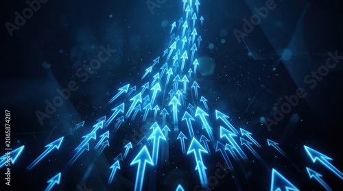 Abstract Blue Arrows Ascending in Digital Space.