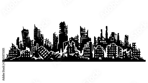 Φωτογραφία Destroyed urban cityscape skyline black silhouette vector illustration with ruin