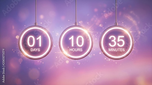 Countdown Timer with Neon Rings Displaying Days, Hours, and Minutes.