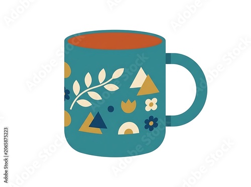 Colorful cartoon cup with hot beverage and marshmallows.