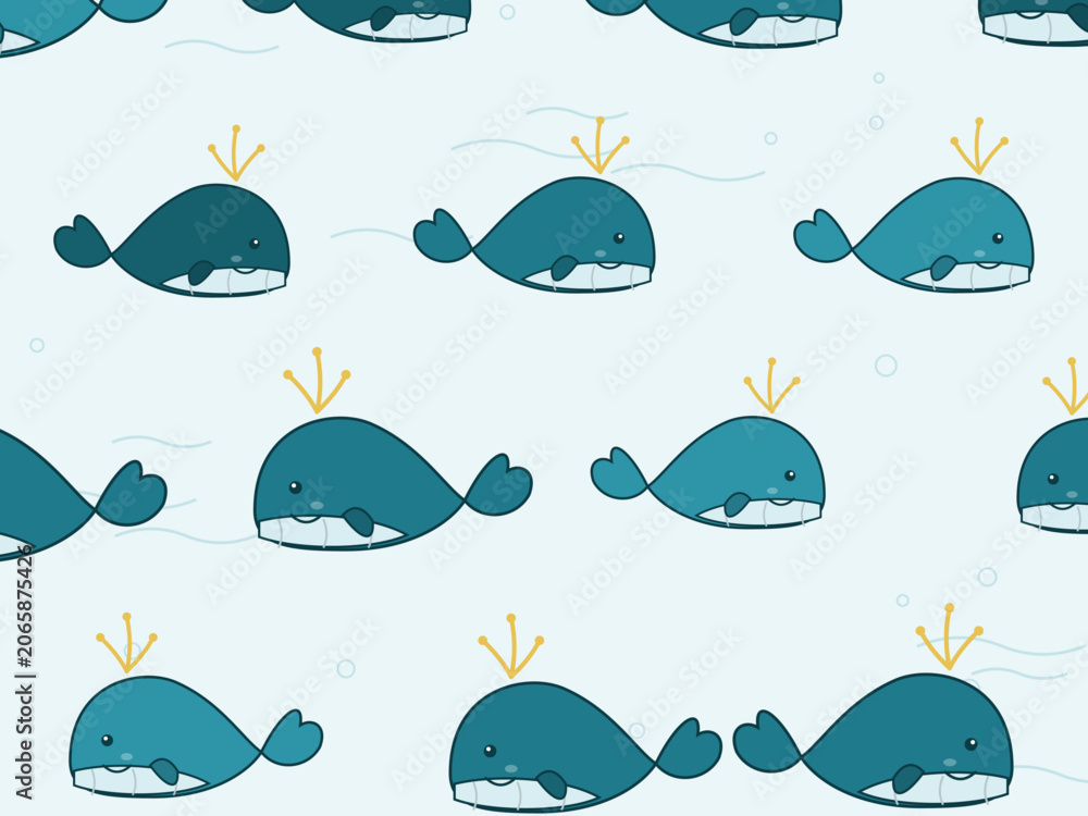 Naklejka premium Happy Whales Ocean Waves Children Background Vector