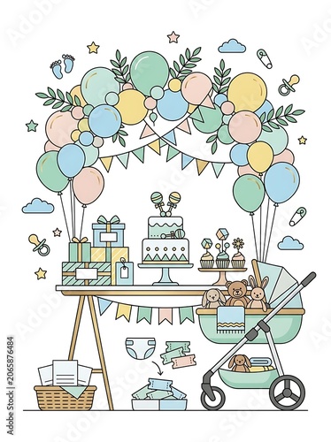 Colorful cartoon illustration of a busy city street.