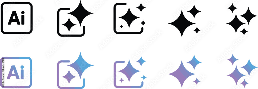 Fototapeta premium Collection of clean sparkle and shine icons with Adobe Illustrator branding