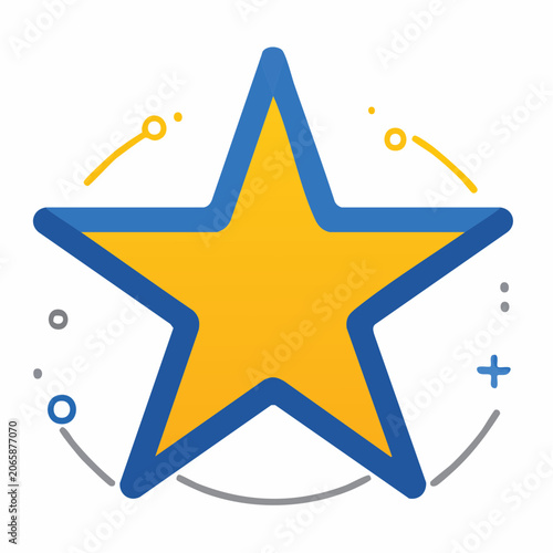 Yellow Star Icon with Blue Outline and Decorative Elements