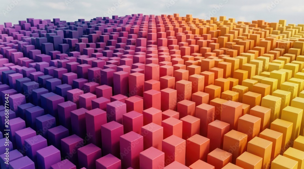 Obraz premium Abstract 3D Rendered Landscape of Colorful Cubes.