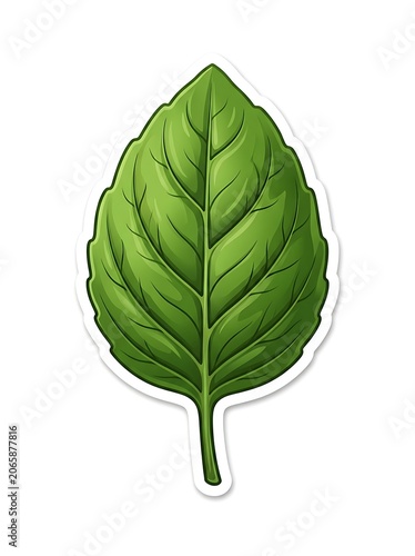 Fresh green leaf with visible veins isolated.